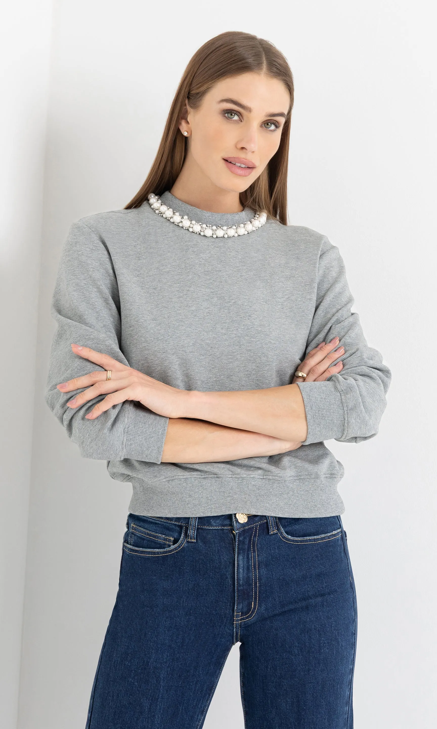 Jill Pearl/Crystal Embellished Sweatshirt sold by Generation Love