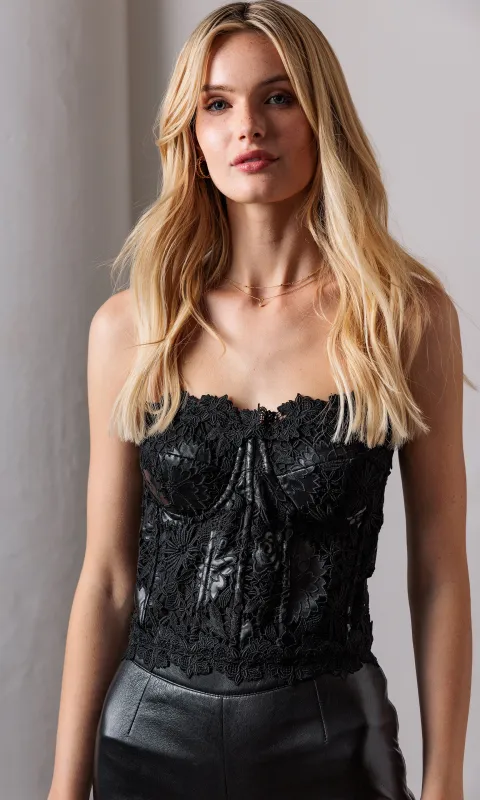 Enya Vegan Leather Guipure Bustier sold by Generation Love