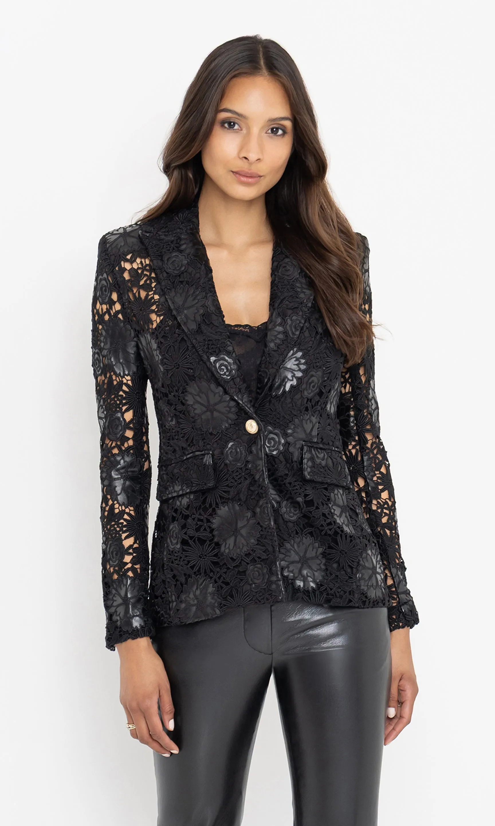 Aimee Vegan Leather Guipure Blazer sold by Generation Love