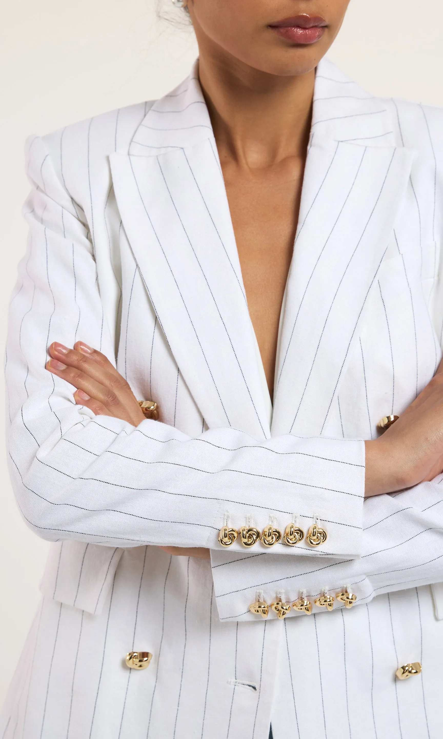 Arielle Pinstripe Linen Blazer sold by Generation Love product image thumbnail 2