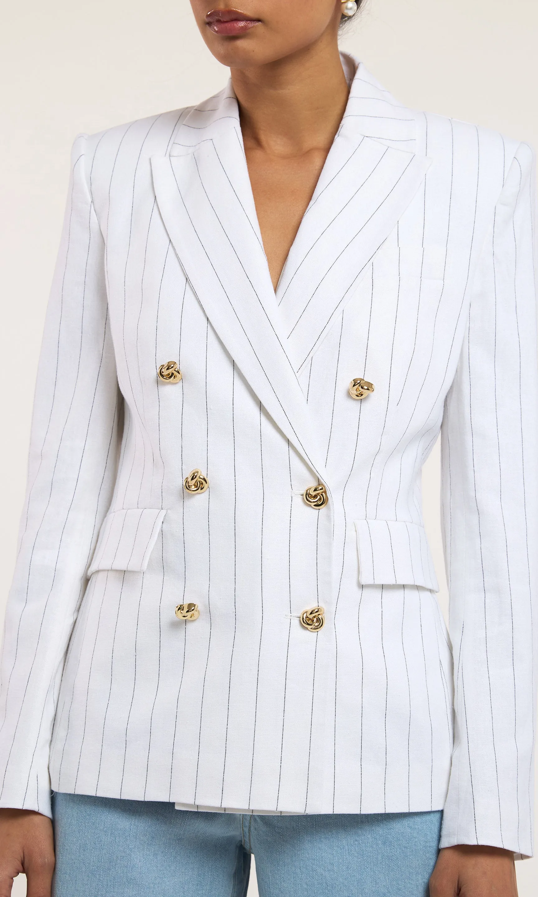 Arielle Pinstripe Linen Blazer sold by Generation Love
