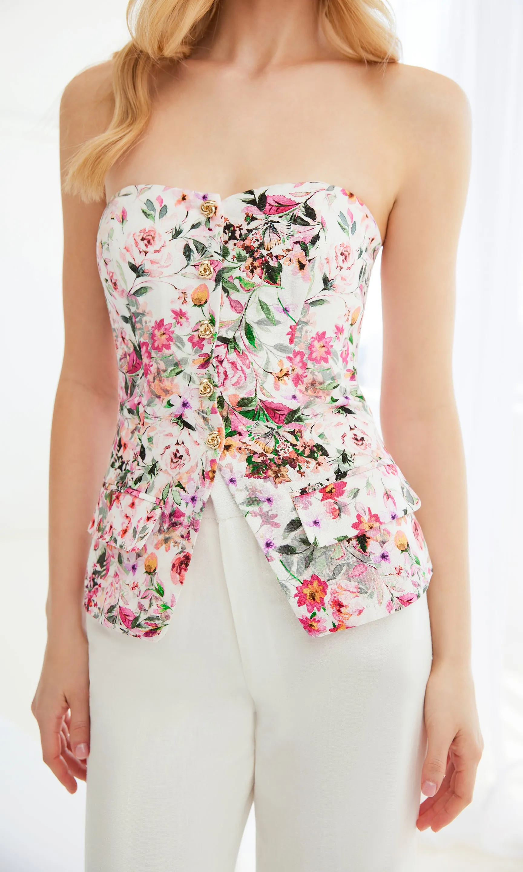 Quinn Floral Linen Vestier sold by Generation Love product image thumbnail 2