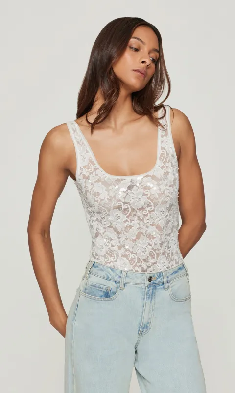 Dina Sequin Lace Bodysuit sold by Generation Love