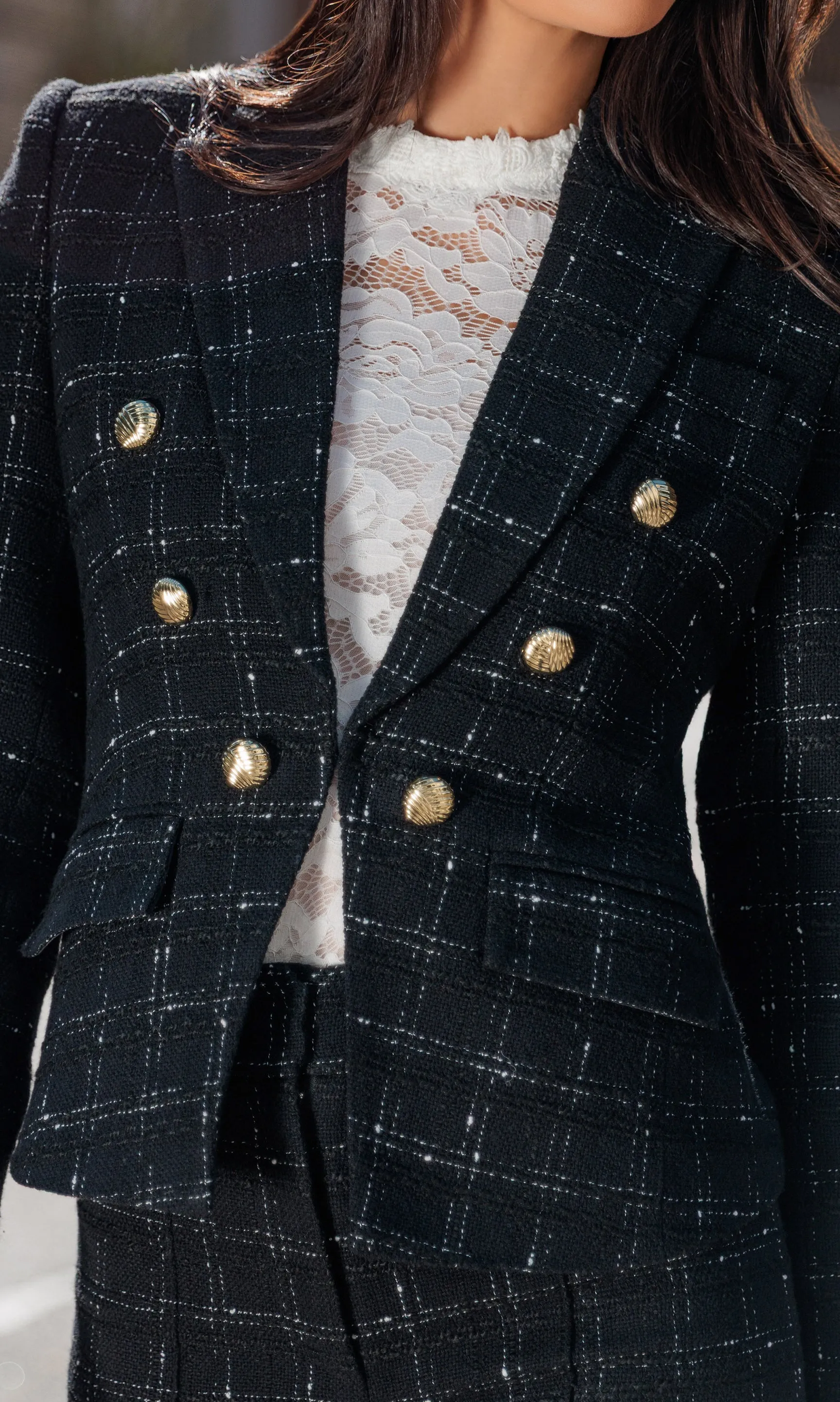 Elsa Windowpane Tweed Blazer sold by Generation Love product image thumbnail 2