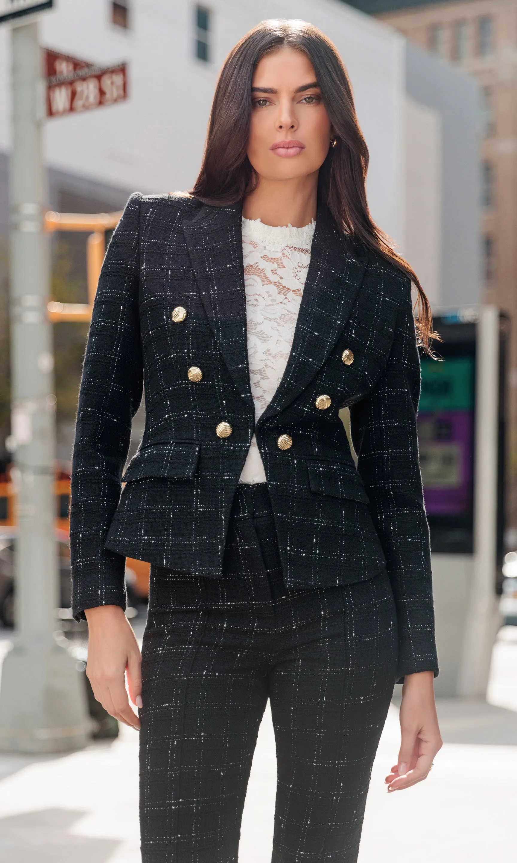 Elsa Windowpane Tweed Blazer sold by Generation Love