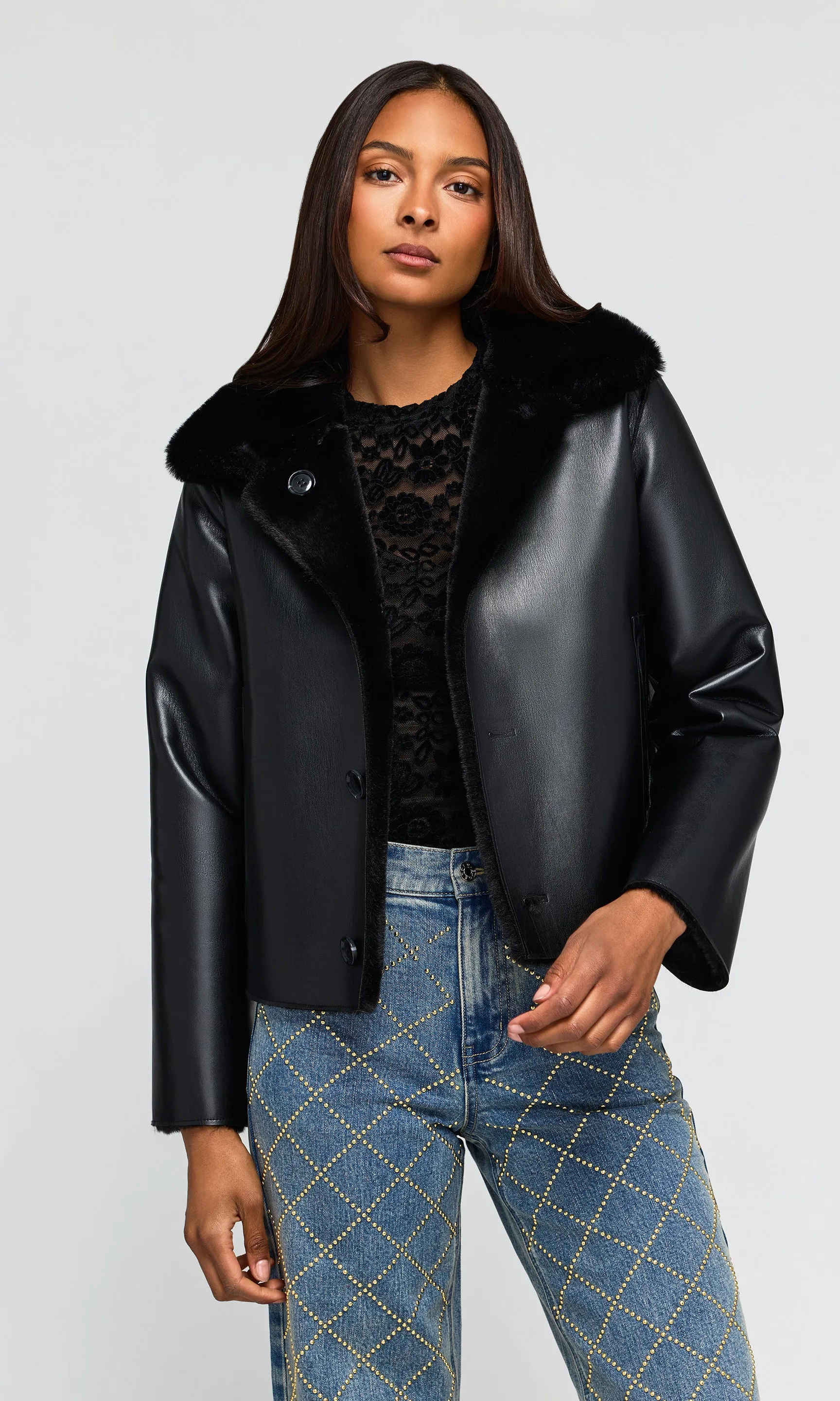 Delphine Reversible Faux Fur Shearling Jacket sold by Generation Love product image thumbnail 3