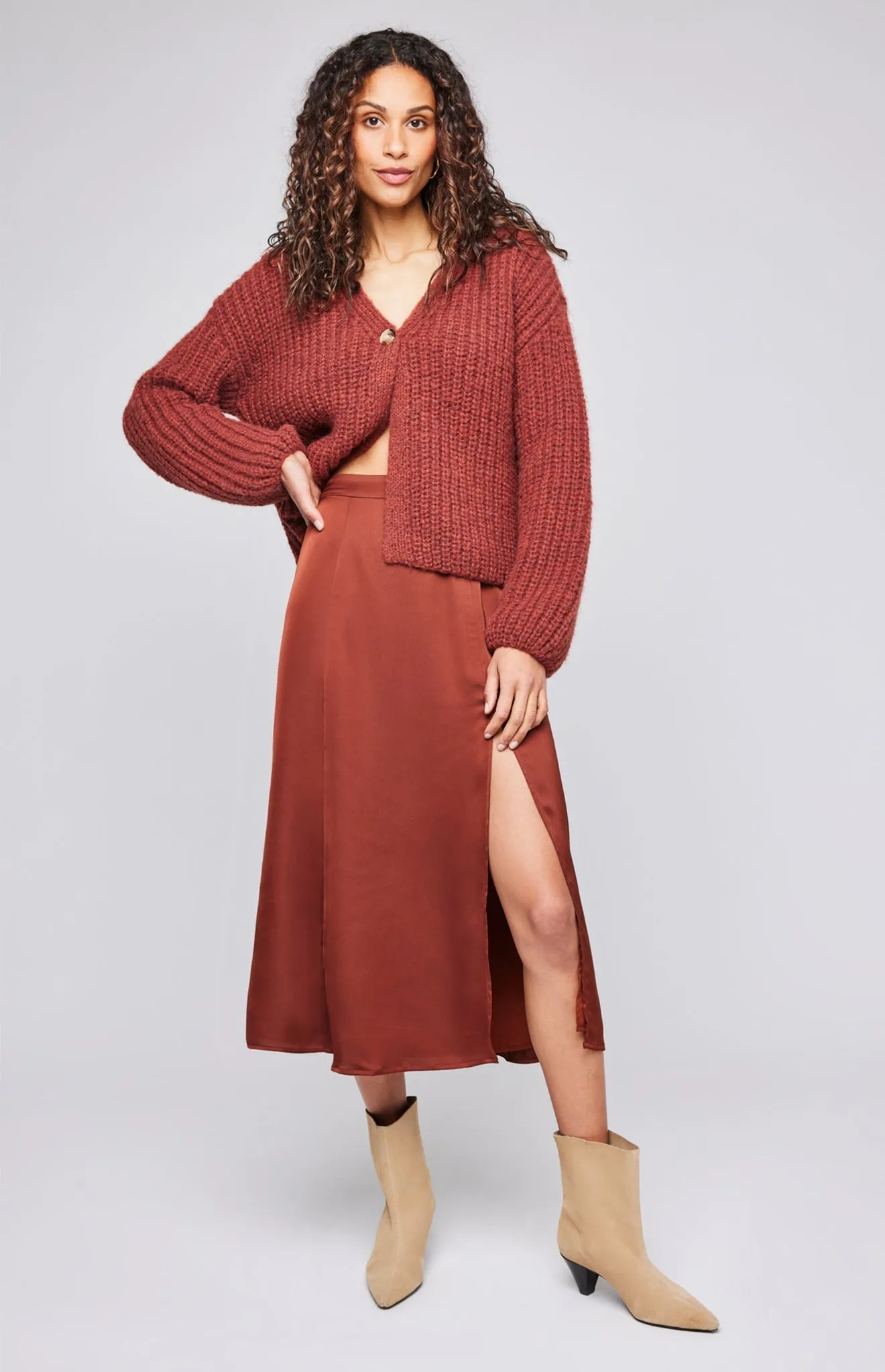 Lindy Satin Midi Skirt sold by Gentle Fawn