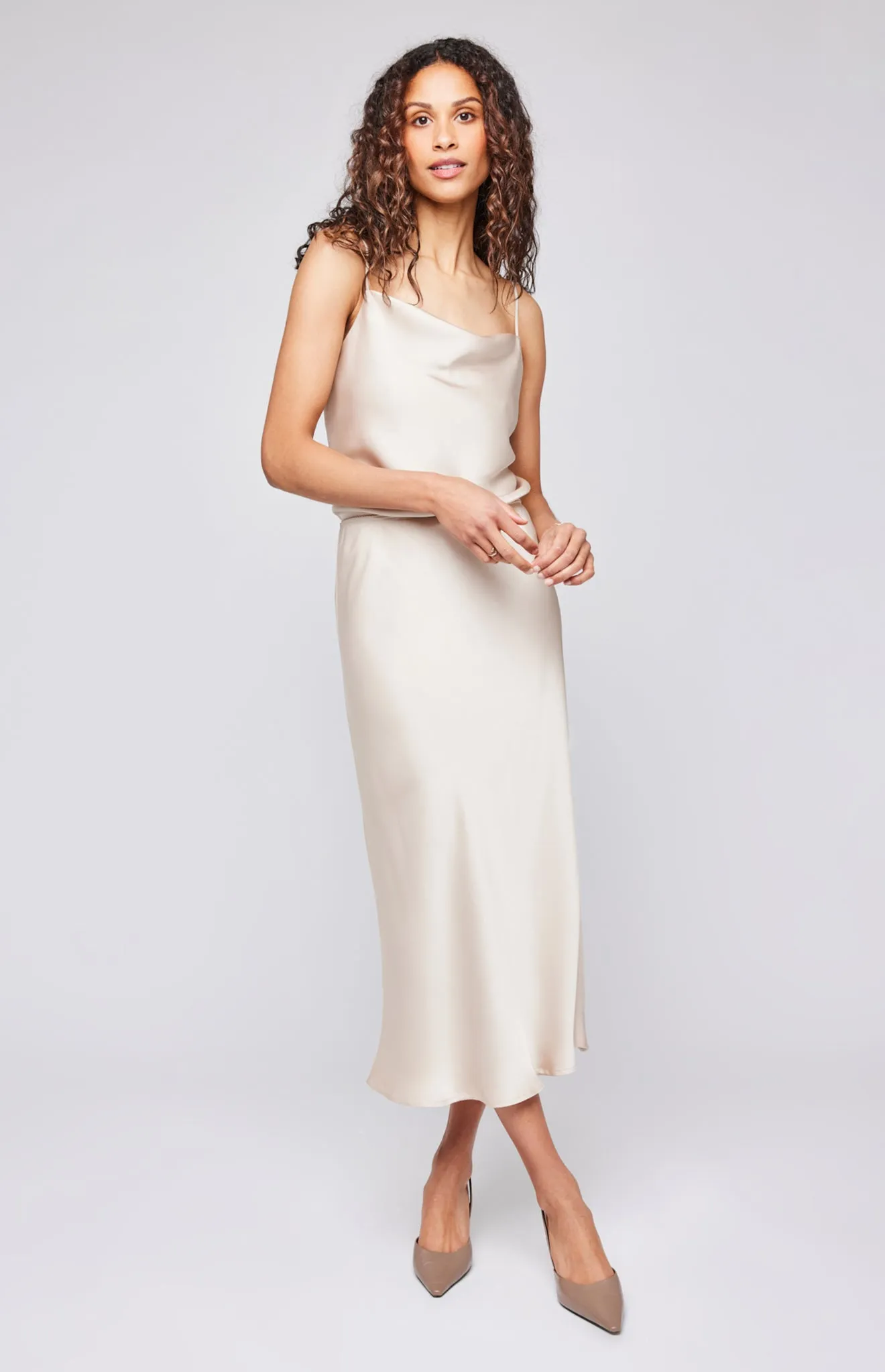 Selena Satin Midi Skirt sold by Gentle Fawn