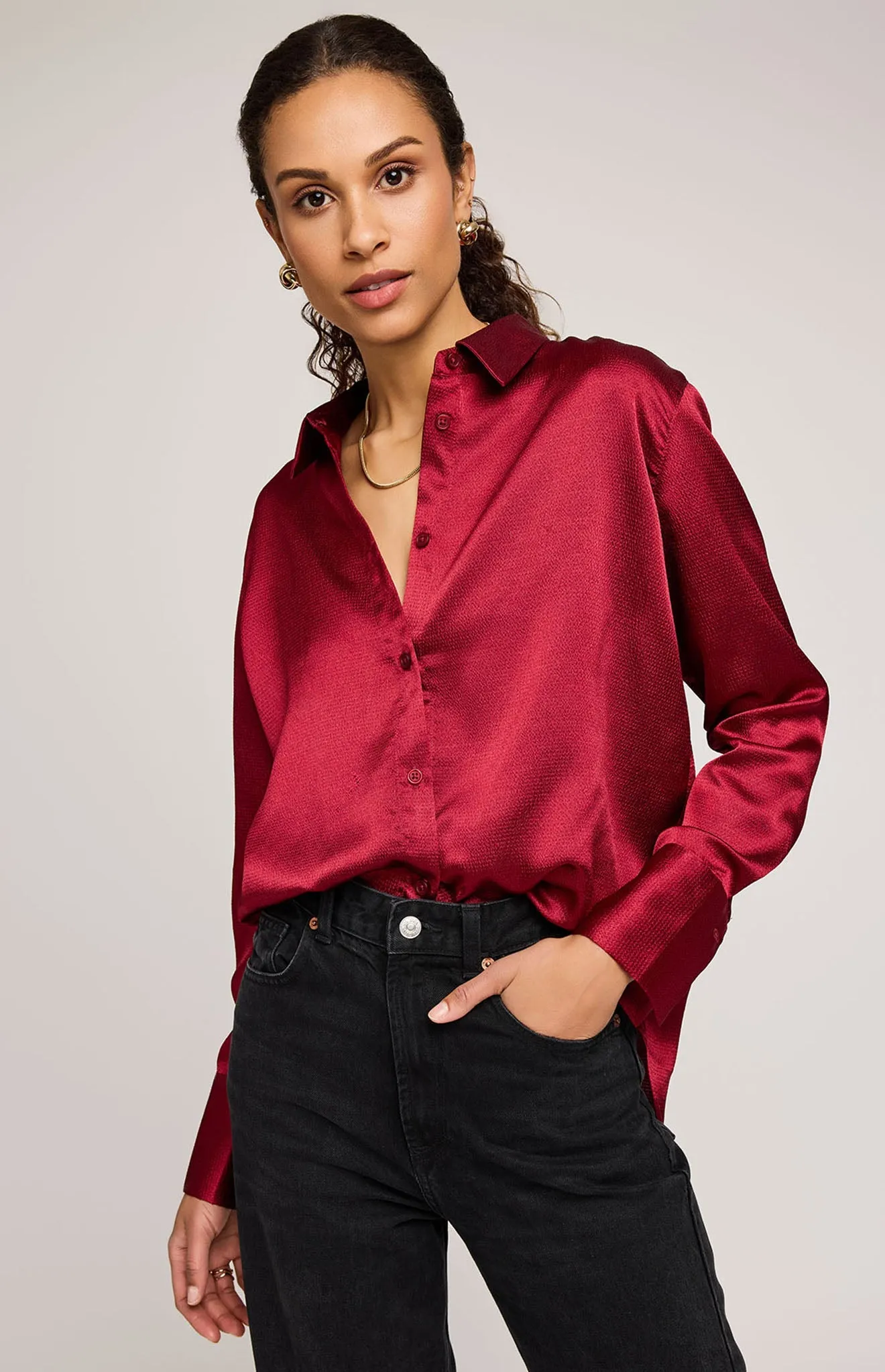 Simone Satin Button Down Shirt sold by Gentle Fawn