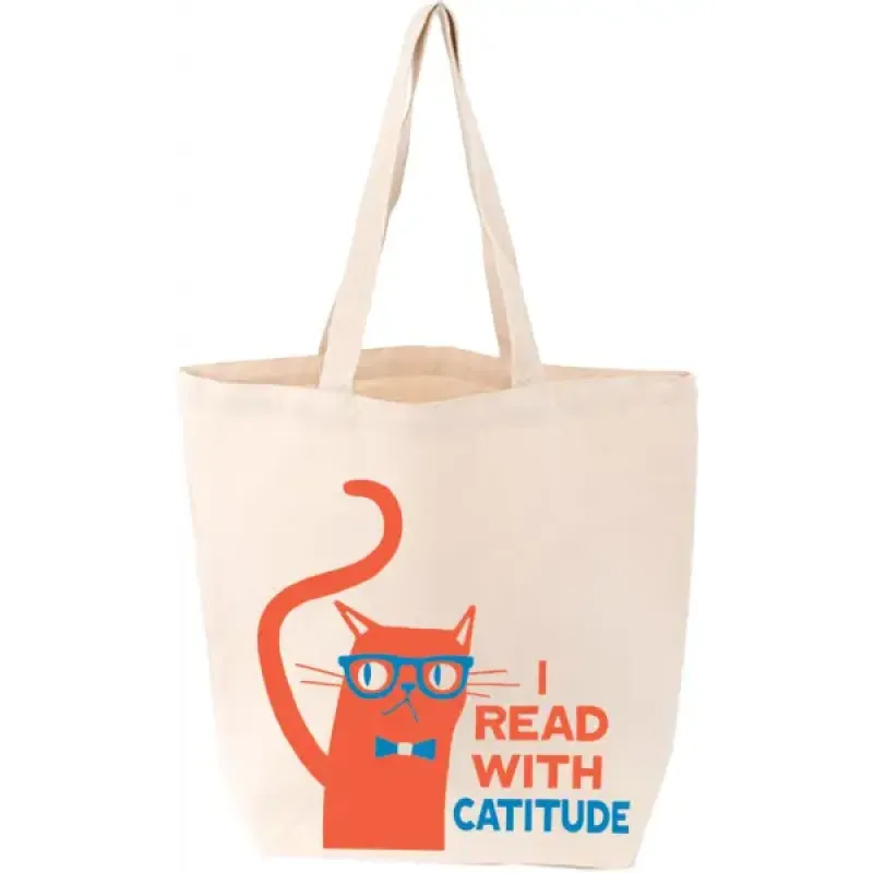 I Read With Catitude Tote sold by Gibbs Smith