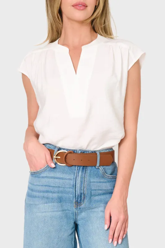 Cap Sleeve Notch Neck Blouse made by Gibsonlook
