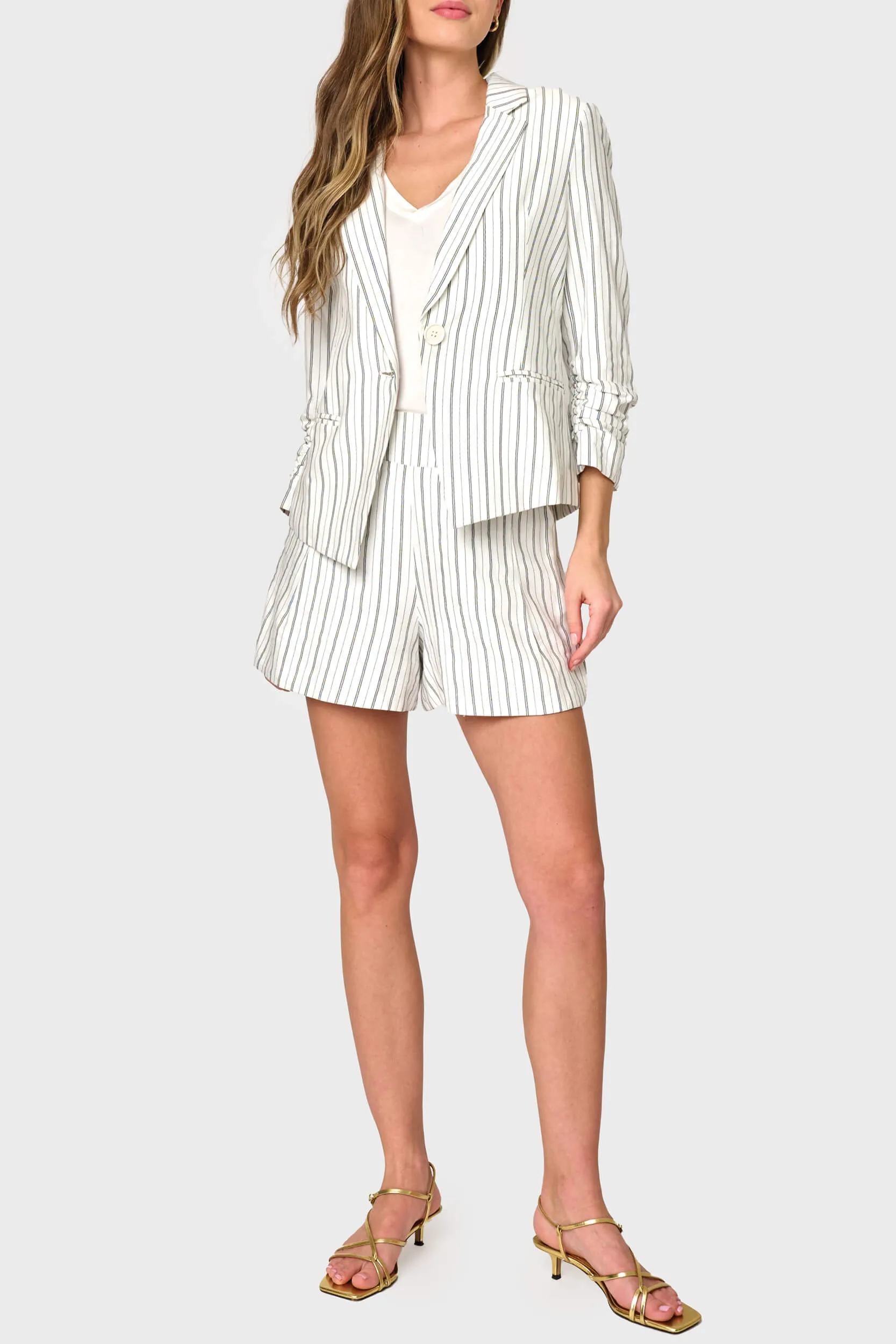 Notch Collar Pinstripe Linen Blazer sold by Gibsonlook product image thumbnail 4