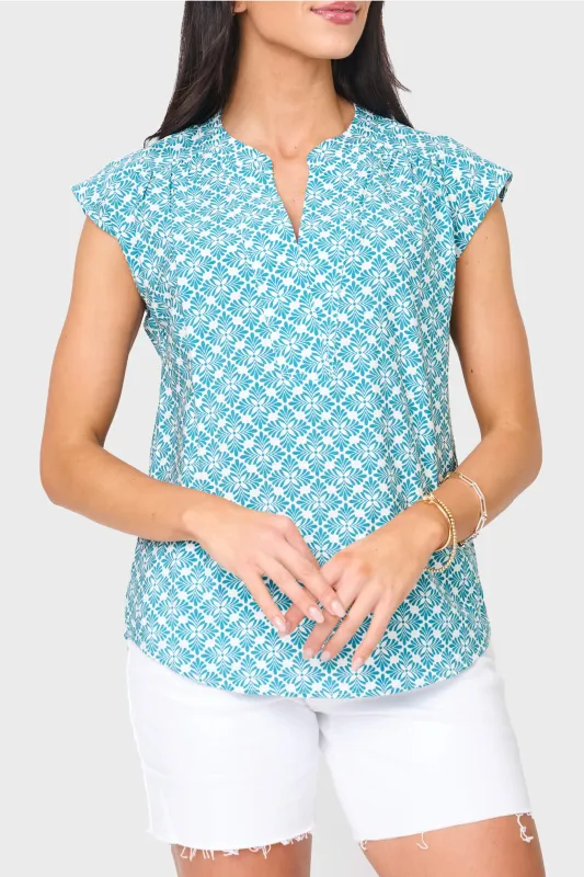 Cap Sleeve Notch Neck Blouse made by Gibsonlook