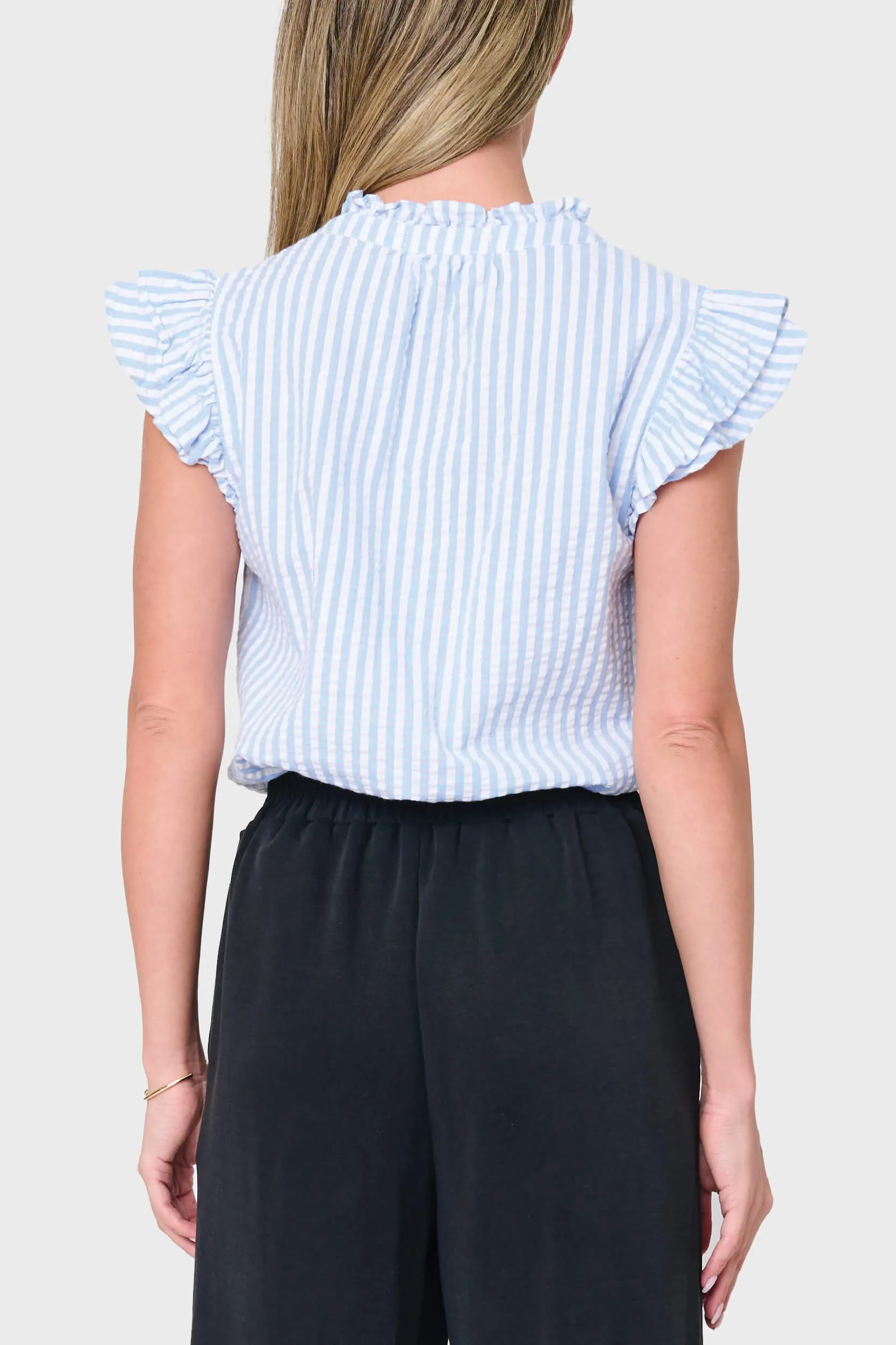 Double Flutter Sleeve Seersucker Stripe Top sold by Gibsonlook product image thumbnail 3