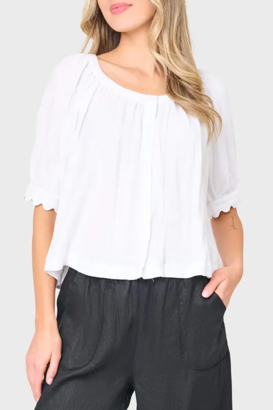Lily Scallop Puff Sleeve Linen Top made by Gibsonlook