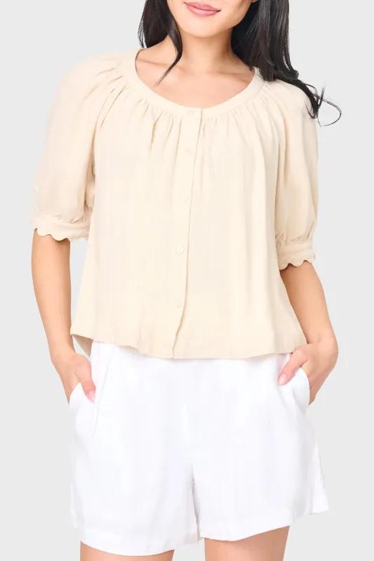Lily Scallop Puff Sleeve Linen Top made by Gibsonlook