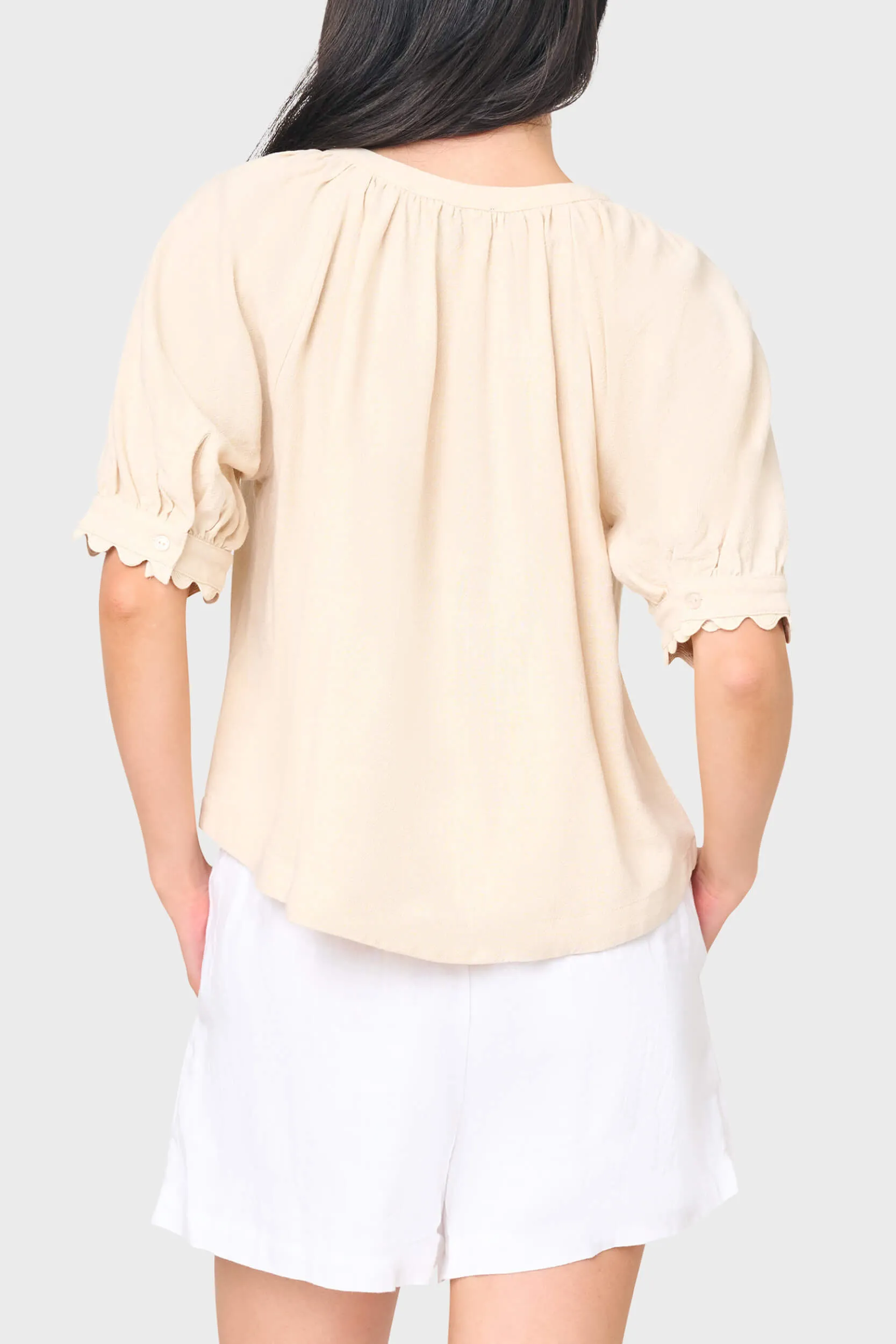 Lily Scallop Puff Sleeve Linen Top sold by Gibson product image thumbnail 4