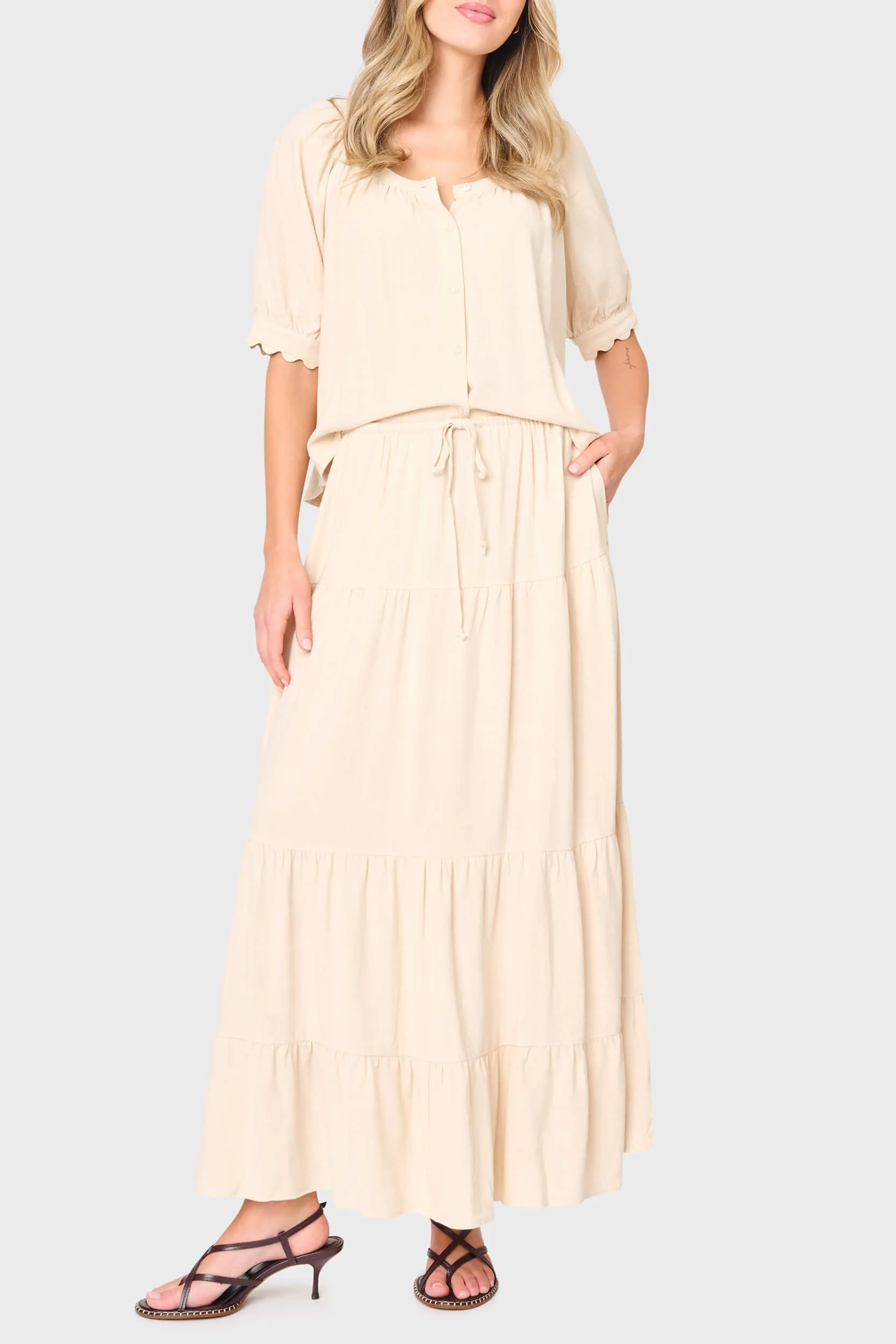 Lily Scallop Puff Sleeve Linen Top sold by Gibson product image thumbnail 2