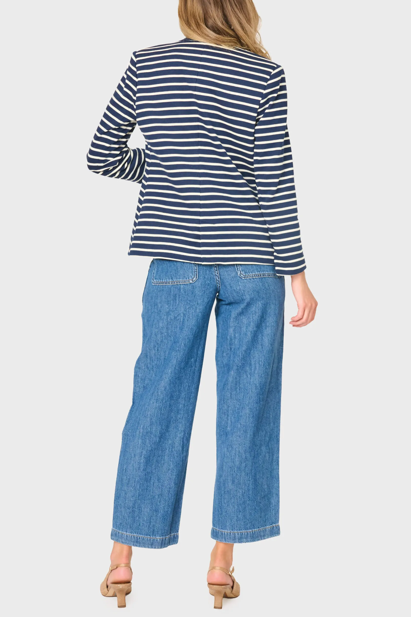 Striped Notch Collar Blazer in Navy Ivory Stripe sold by Gibsonlook product image thumbnail 3