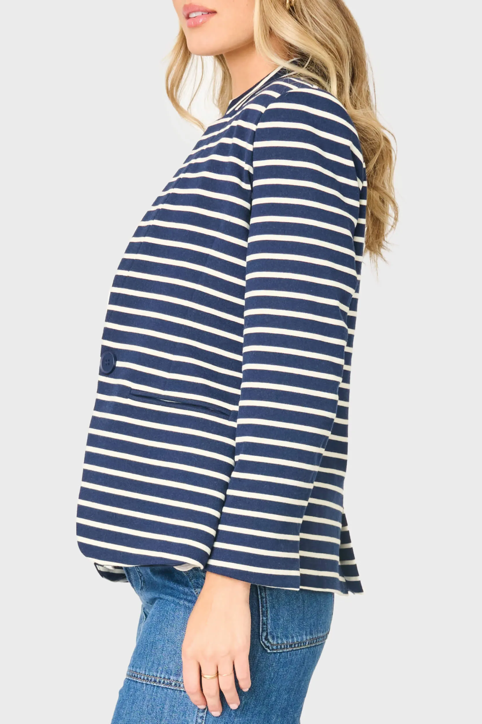Striped Notch Collar Blazer in Navy Ivory Stripe sold by Gibsonlook product image thumbnail 2