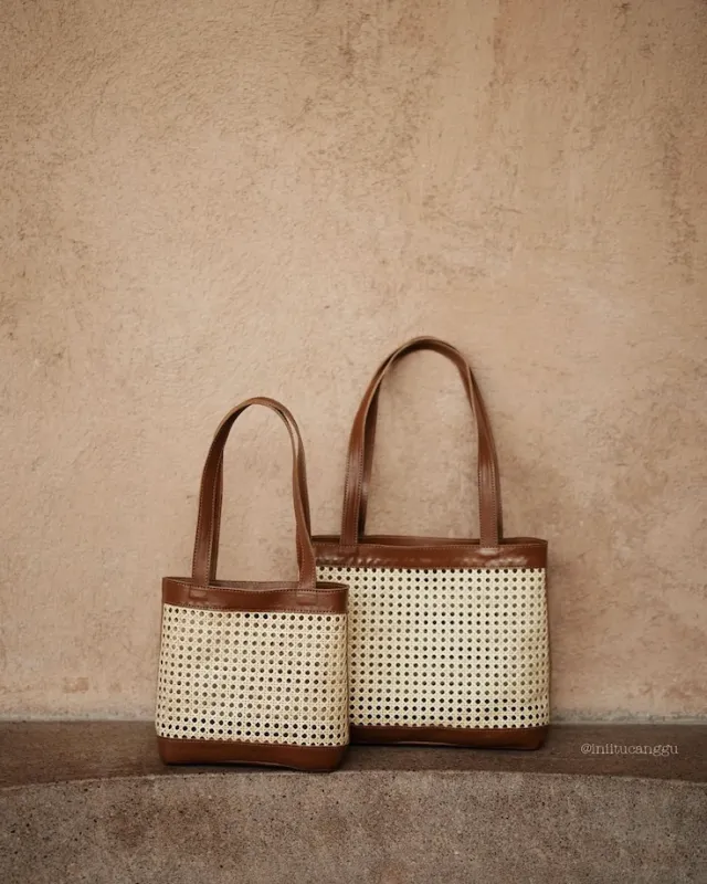 Orchard Rattan Leather Bag sold by Gillia