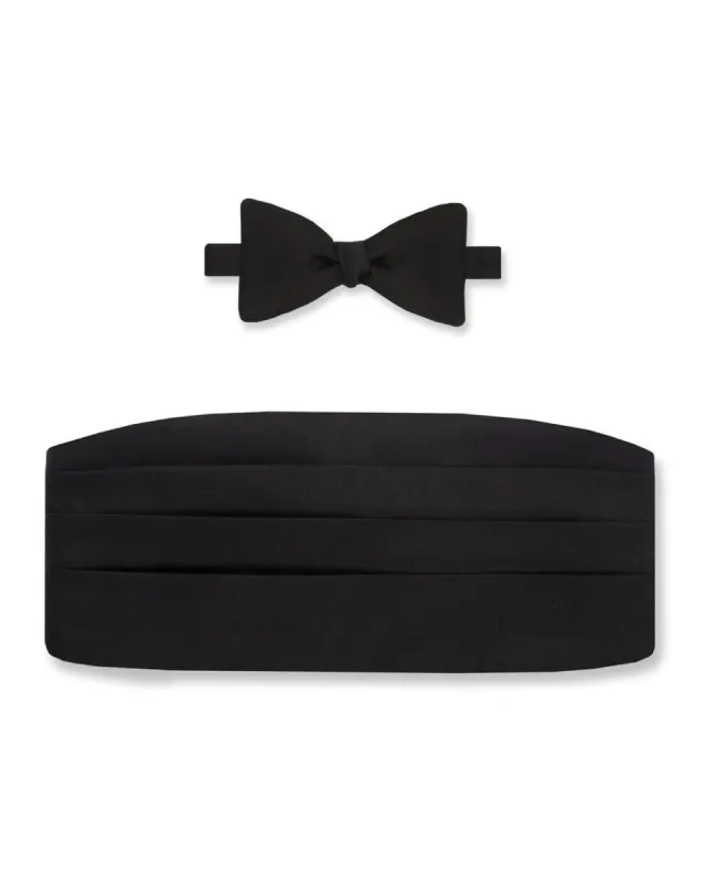 Silk Black Satin Bow Tie & Cummerbund Set sold by Gitman Brothers