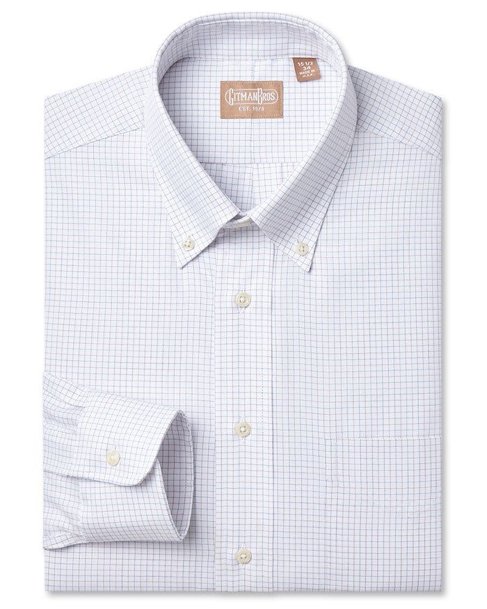 Button Down Blue & Brown Twill Tattersall - Tailored sold by Gitman Brothers