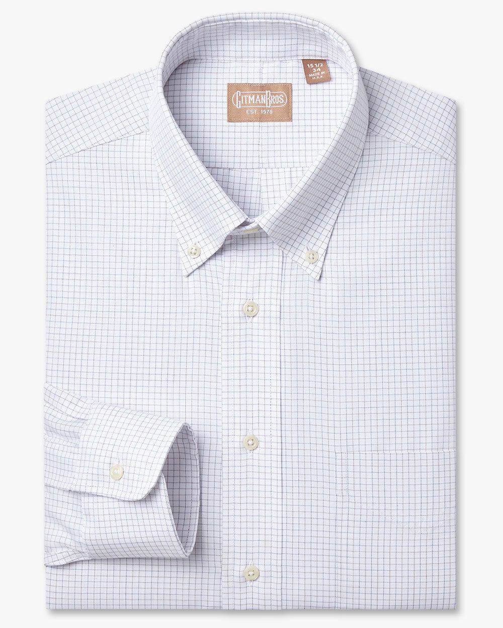 Button Down Blue & Brown Twill Tattersall - Tailored sold by Gitman Brothers product image thumbnail 2