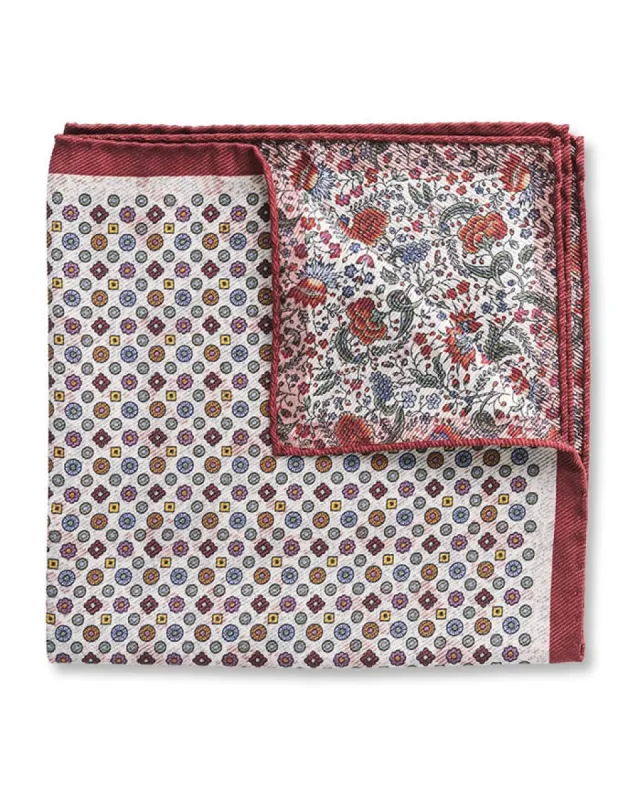 Stone Medallion & Floral Double Sided Pocket Square made by Gitman Brothers