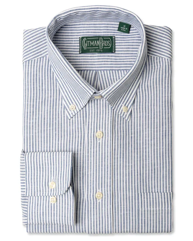 Blue Stripe Cotton/Linen sold by Gitman Brothers