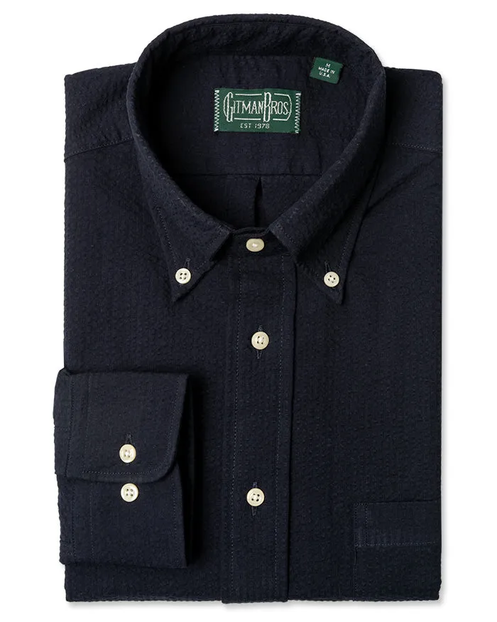 Navy Overdye Seersucker sold by Gitman Brothers