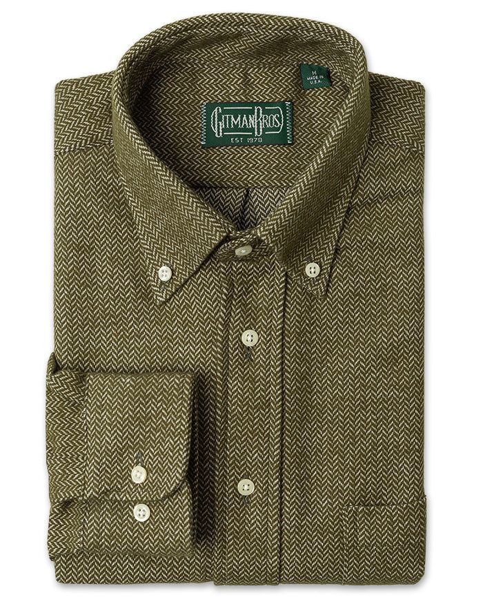 Olive Herringbone Flannel sold by Gitman Brothers