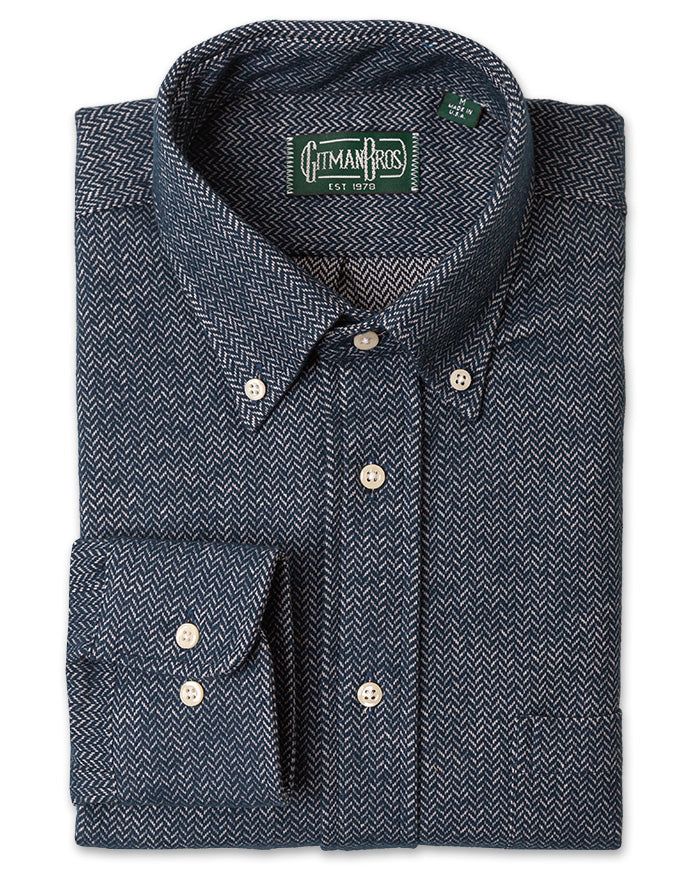 Navy Herringbone Flannel sold by Gitman Brothers