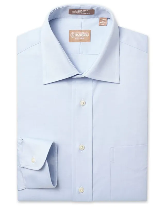 Medium Spread Pinpoint Light Blue - Big/Tall sold by Gitman Brothers