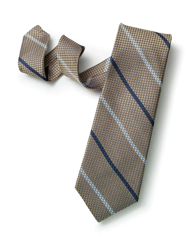 Tan University Stripe Tie sold by Gitman Brothers