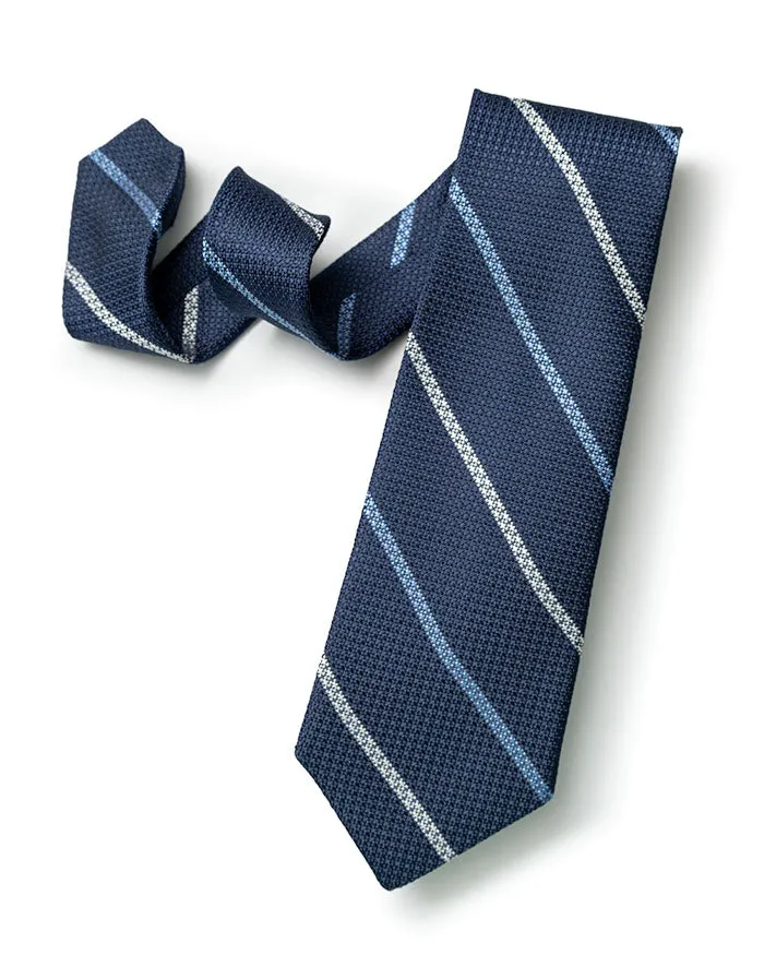 Navy University Stripe Tie sold by Gitman Brothers