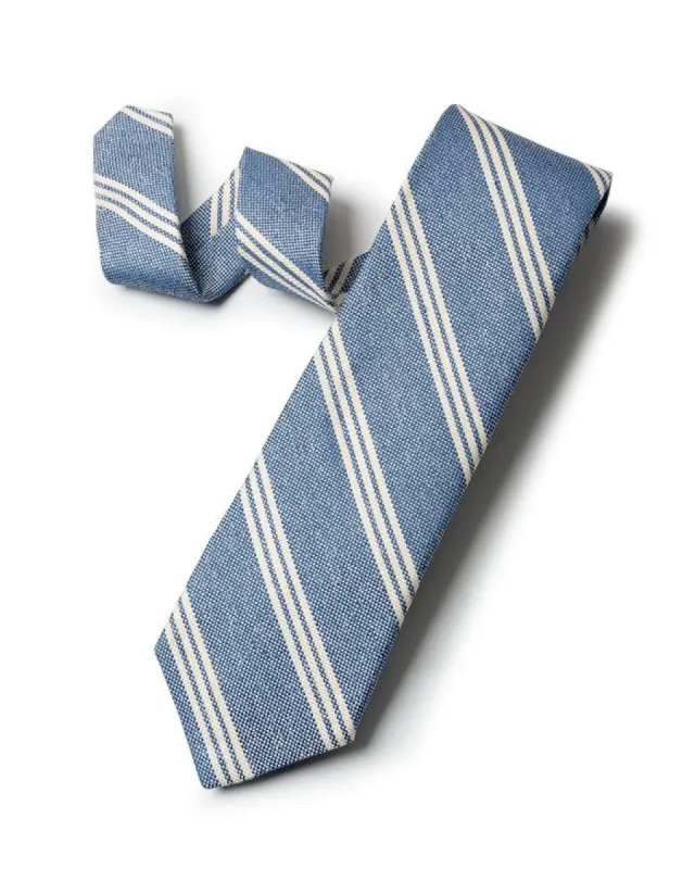 Blue Silk/Linen Regimental Stripe Tie sold by Gitman Brothers
