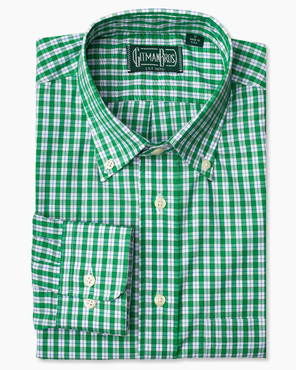 Green Checked 120's Poplin sold by Gitman Brothers product image thumbnail 2
