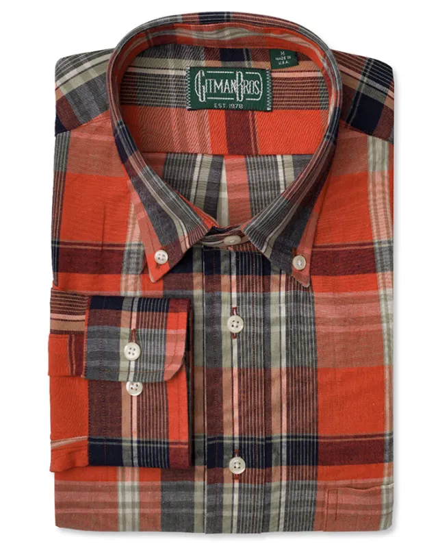 Orange Cotton/Linen Madras made by Gitman Brothers