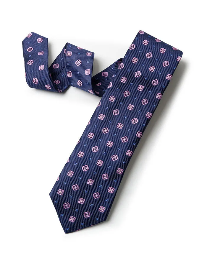 Navy Woven Medallion Tie sold by Gitman Brothers