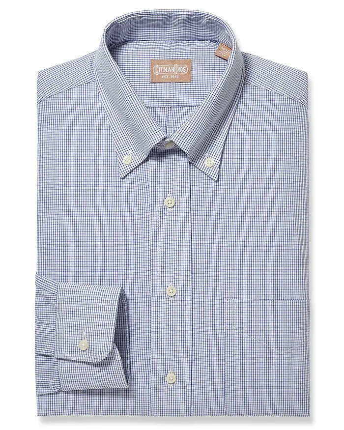 Button Down Graph Check Navy - Tailored sold by Gitman Brothers
