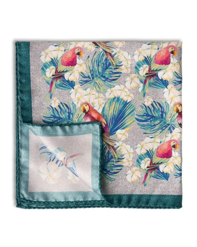 Grey Silk Parrot Pocket Square sold by Gitman Brothers