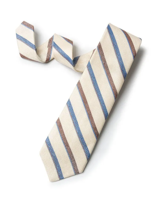 Cream Silk/Linen Regimental Stripe Tie sold by Gitman Brothers