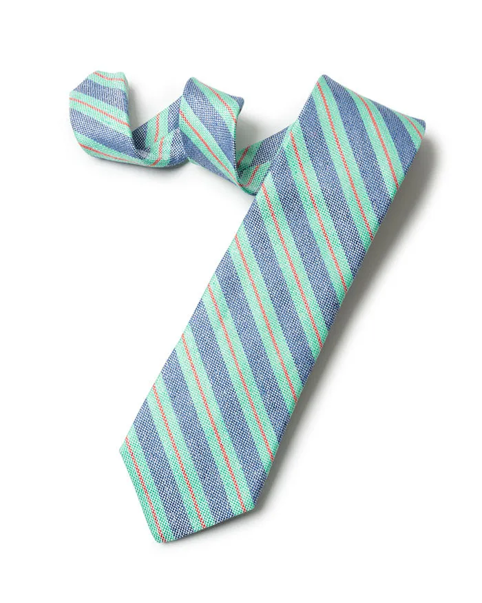 Mint Silk/Linen Regimental Stripe Tie sold by Gitman Brothers