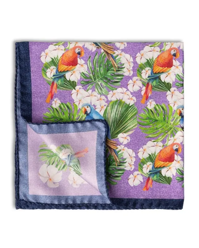 Purple Silk Parrot Pocket Square sold by Gitman Brothers