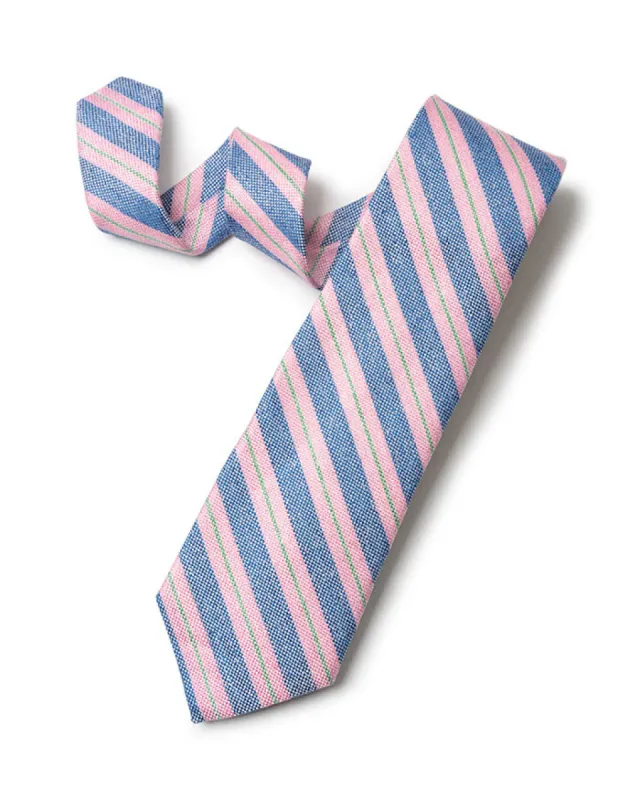 Pink Silk/Linen Regimental Stripe Tie sold by Gitman Brothers