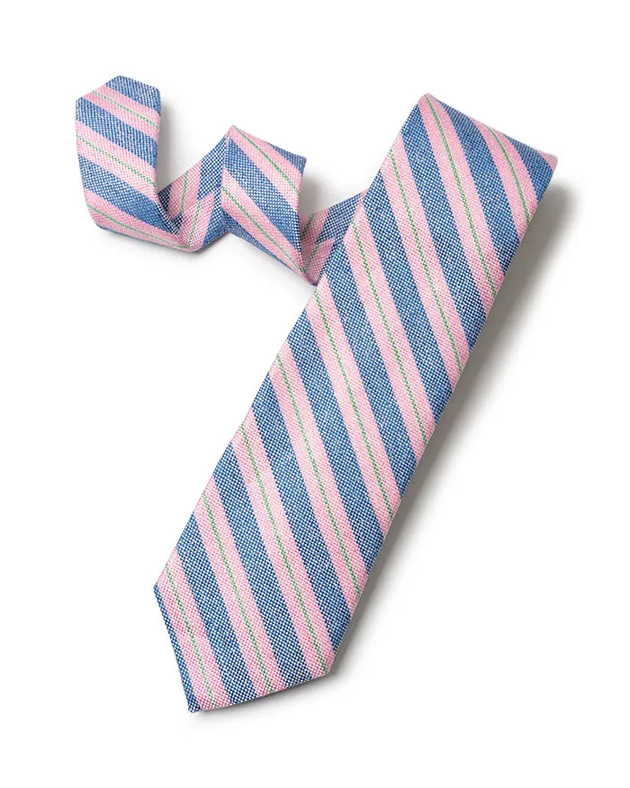 Pink Silk/Linen Regimental Stripe Tie sold by Gitman Brothers