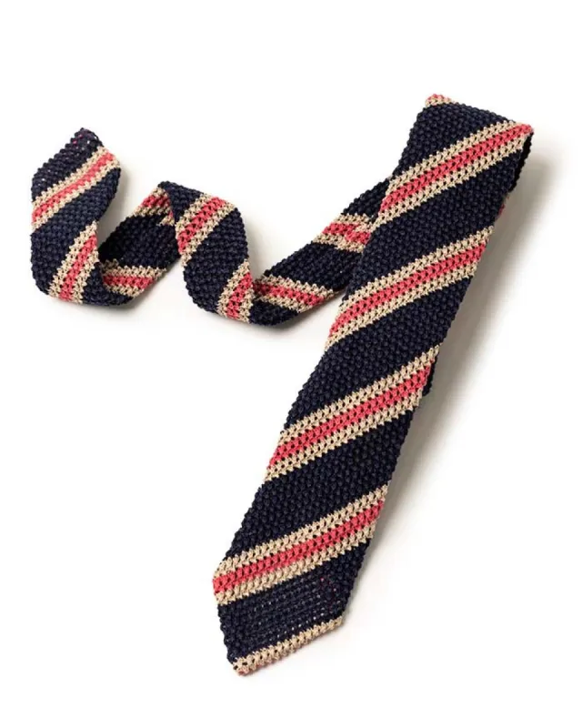 Pink Silk Knit Regimental Stripe Tie sold by Gitman Brothers