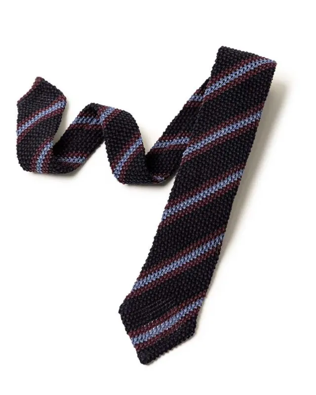 Navy Silk Knit Regimental Stripe Tie sold by Gitman Brothers