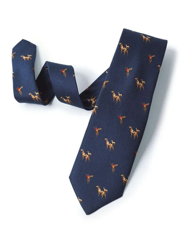 Navy Birds & Dogs Print Tie sold by Gitman Brothers